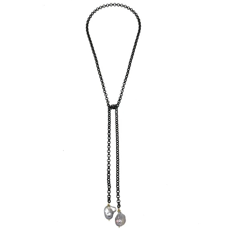 117-07-T | TITANIUM LARIAT W/ 2 WILD PEARLS