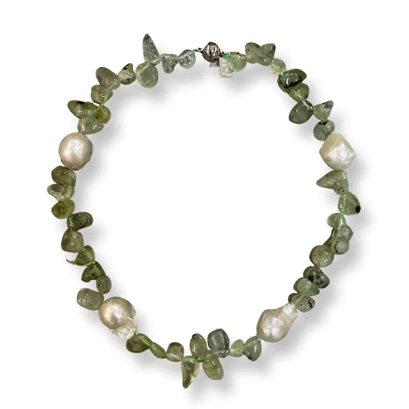 124-05-SHORT | PREHNITE & WILD PEARL NECKLACE SHORT