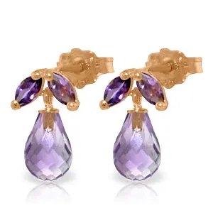 14K Solid Rose Gold Stud Earrings Natural Amethyst