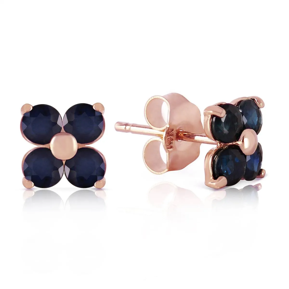 14K Solid Rose Gold Stud Earrings Natural Sapphire