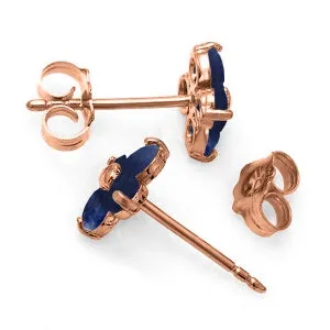 14K Solid Rose Gold Stud Earrings Natural Sapphire