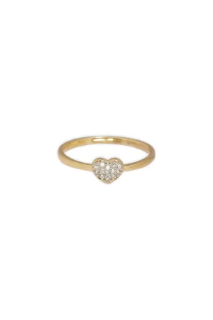 14K Solid Yellow Gold Pave CZ Simple Heart Ring