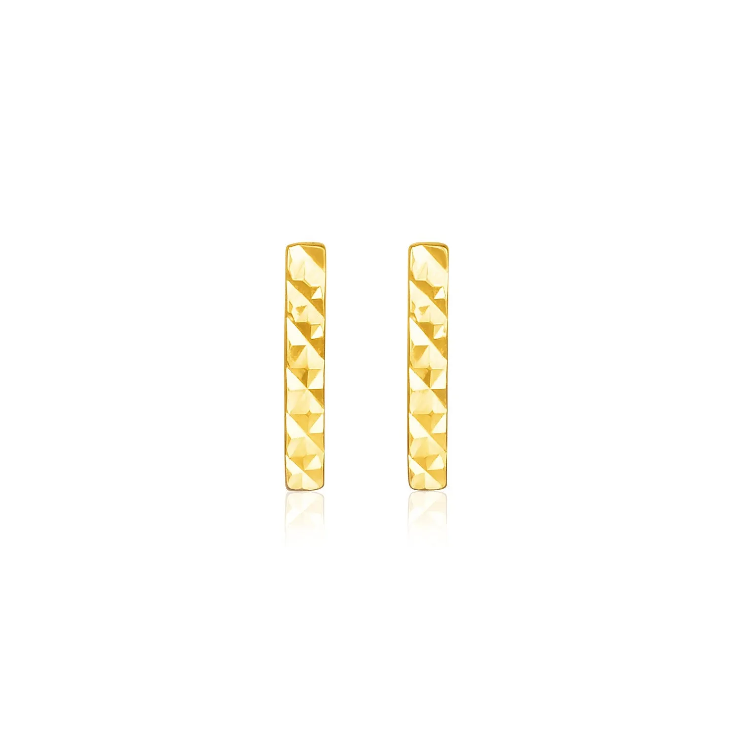 14k Yellow Gold Textured Bar Earrings