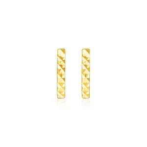 14k Yellow Gold Textured Bar Earrings