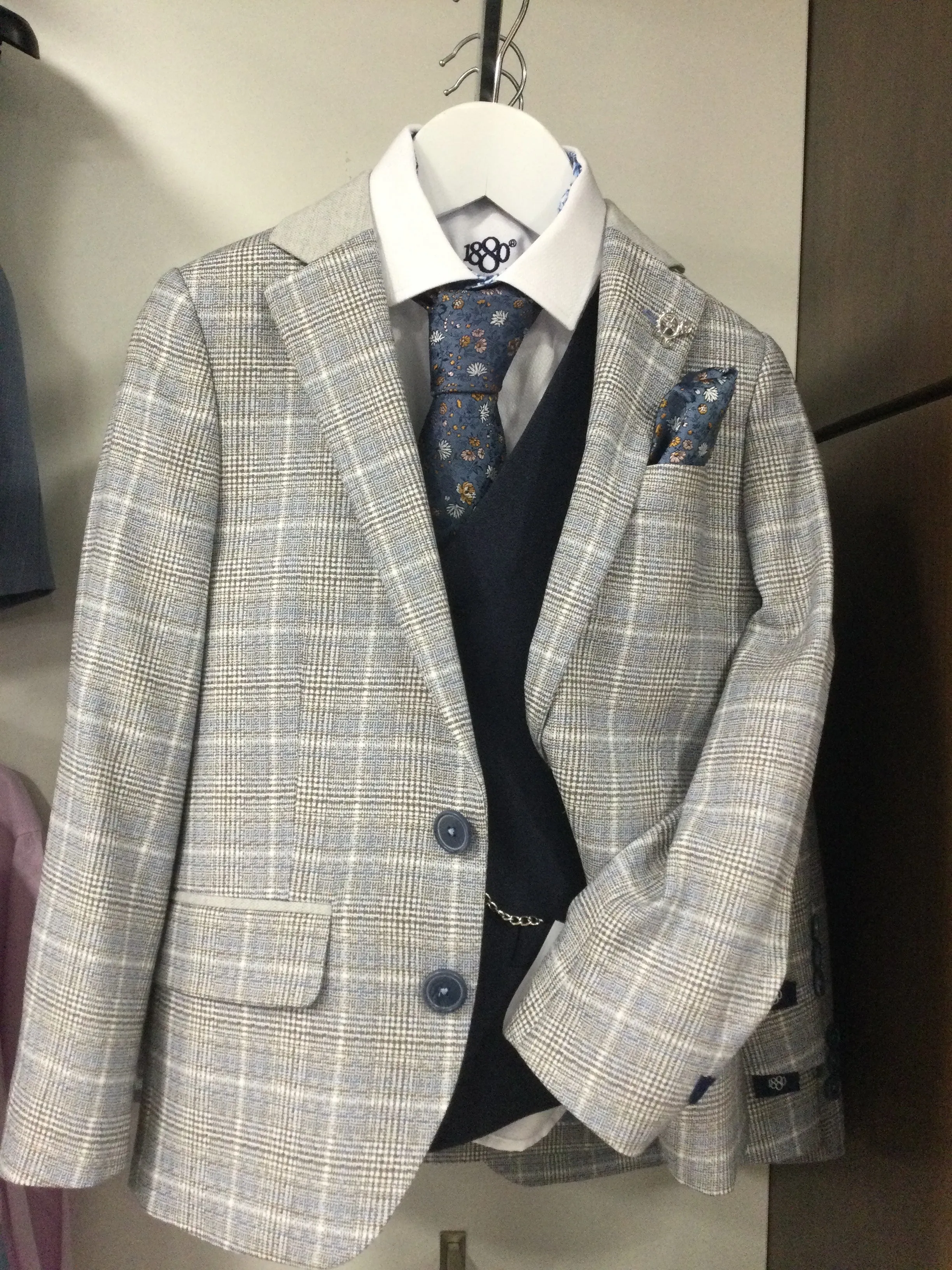 1880 Club Boys light Grey Check Blazer