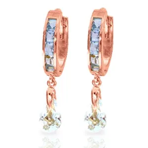 2.95 Carat 14K Solid Rose Gold Hoops Earrings Aquamarine