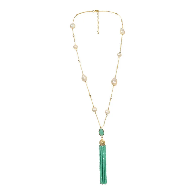 408-06 | TURQUOISE DELICATE TASSEL W/ PEARLS