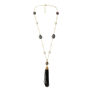 408-10 | BLACK DELICATE TASSEL W/ PEARLS