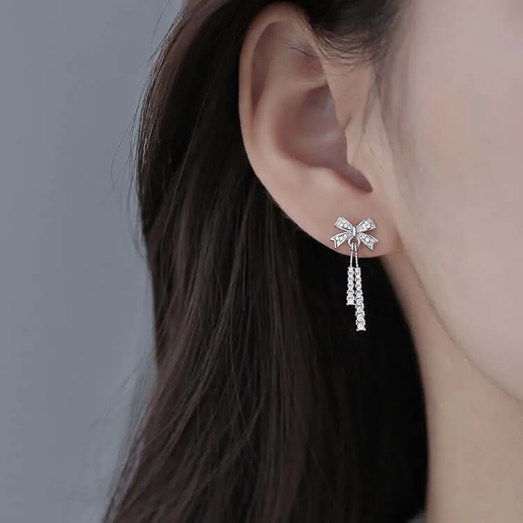 925 Silver Bow Tassel Earrings