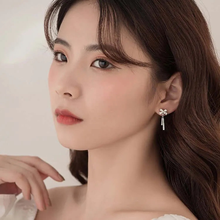 925 Silver Bow Tassel Earrings