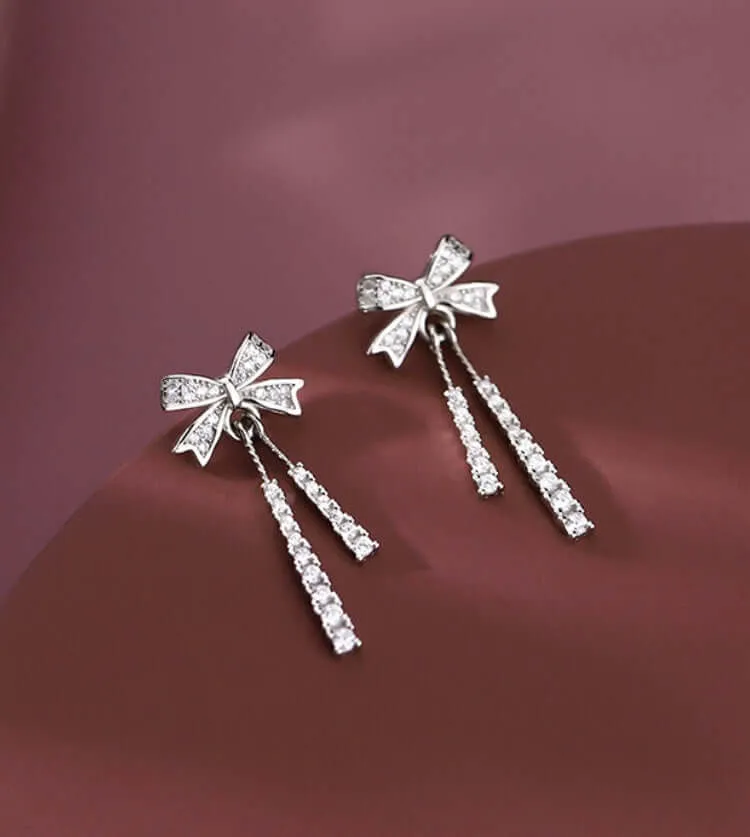 925 Silver Bow Tassel Earrings