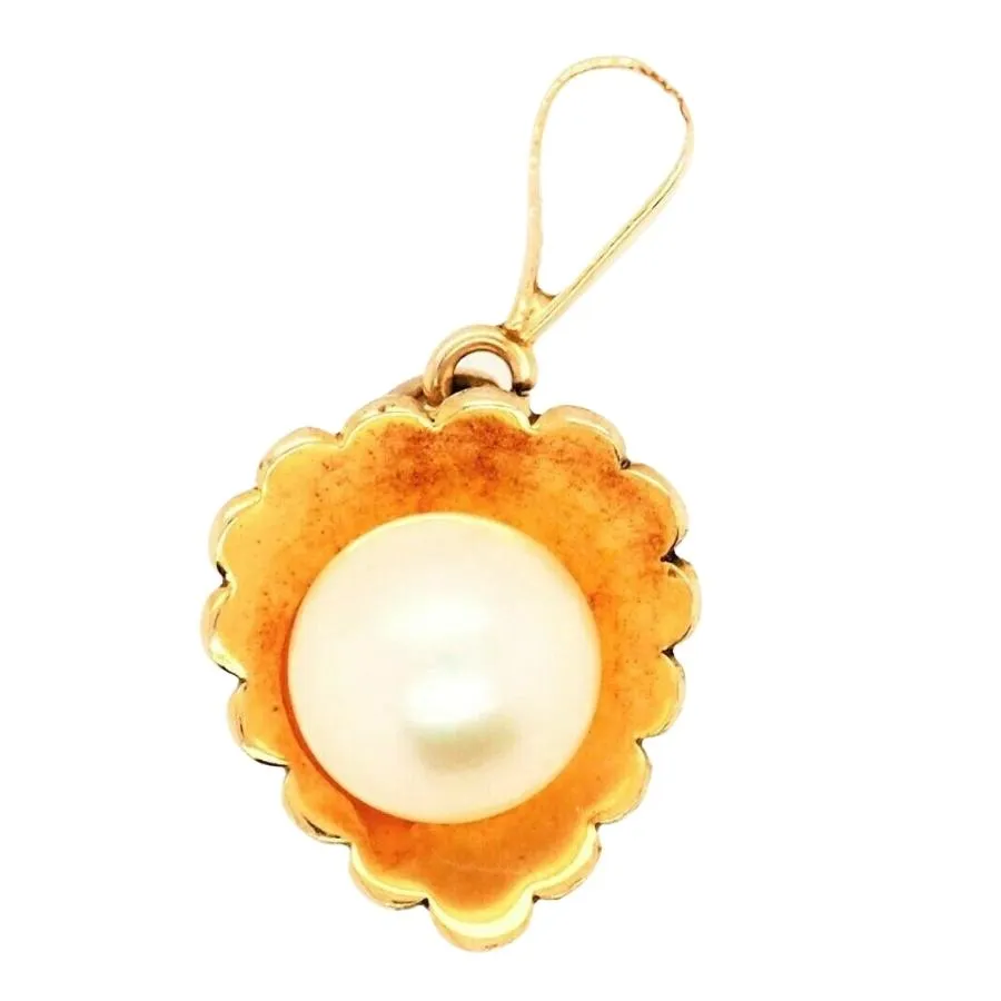 9ct Yellow Gold Leaf & Pearl Pendant