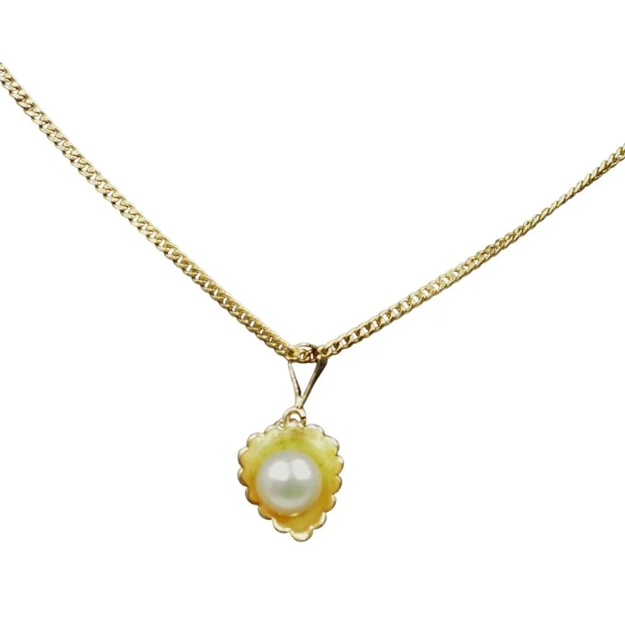 9ct Yellow Gold Leaf & Pearl Pendant