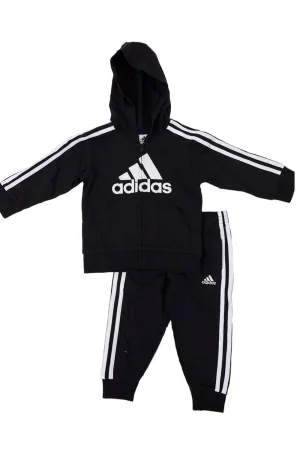 Adidas Kids Black Zip Hoodie and Pants Ensemble