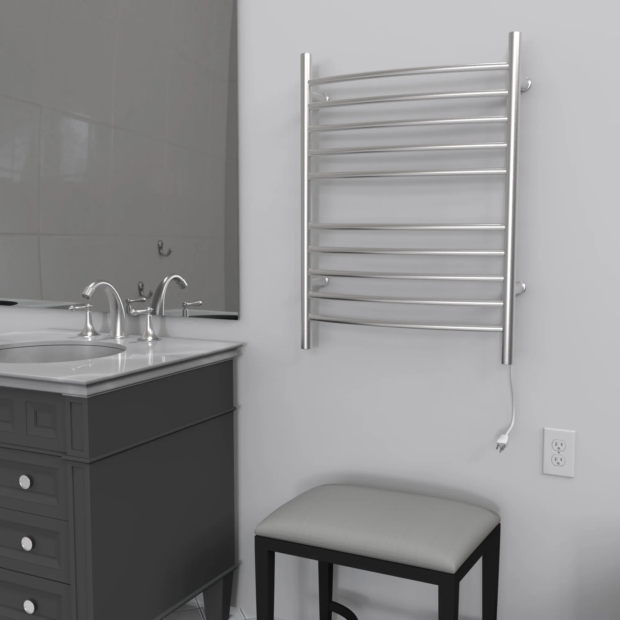 Amba RWH-CB Radiant Hardwired   Plug-in Combo Curved 10 Bar Towel Warmer in Brushed