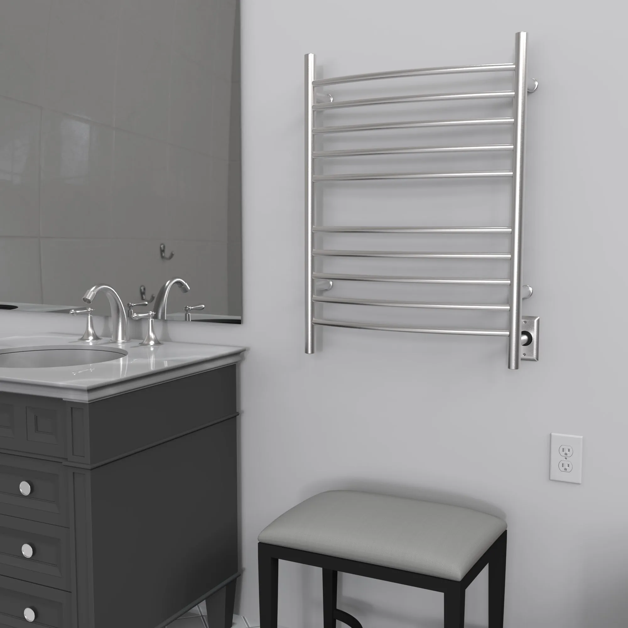 Amba RWH-CB Radiant Hardwired   Plug-in Combo Curved 10 Bar Towel Warmer in Brushed