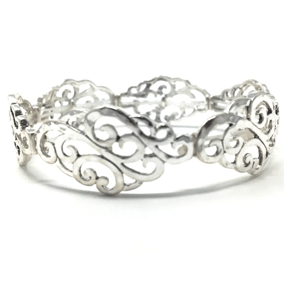 Antique Silver Filigree Stretch Bracelet