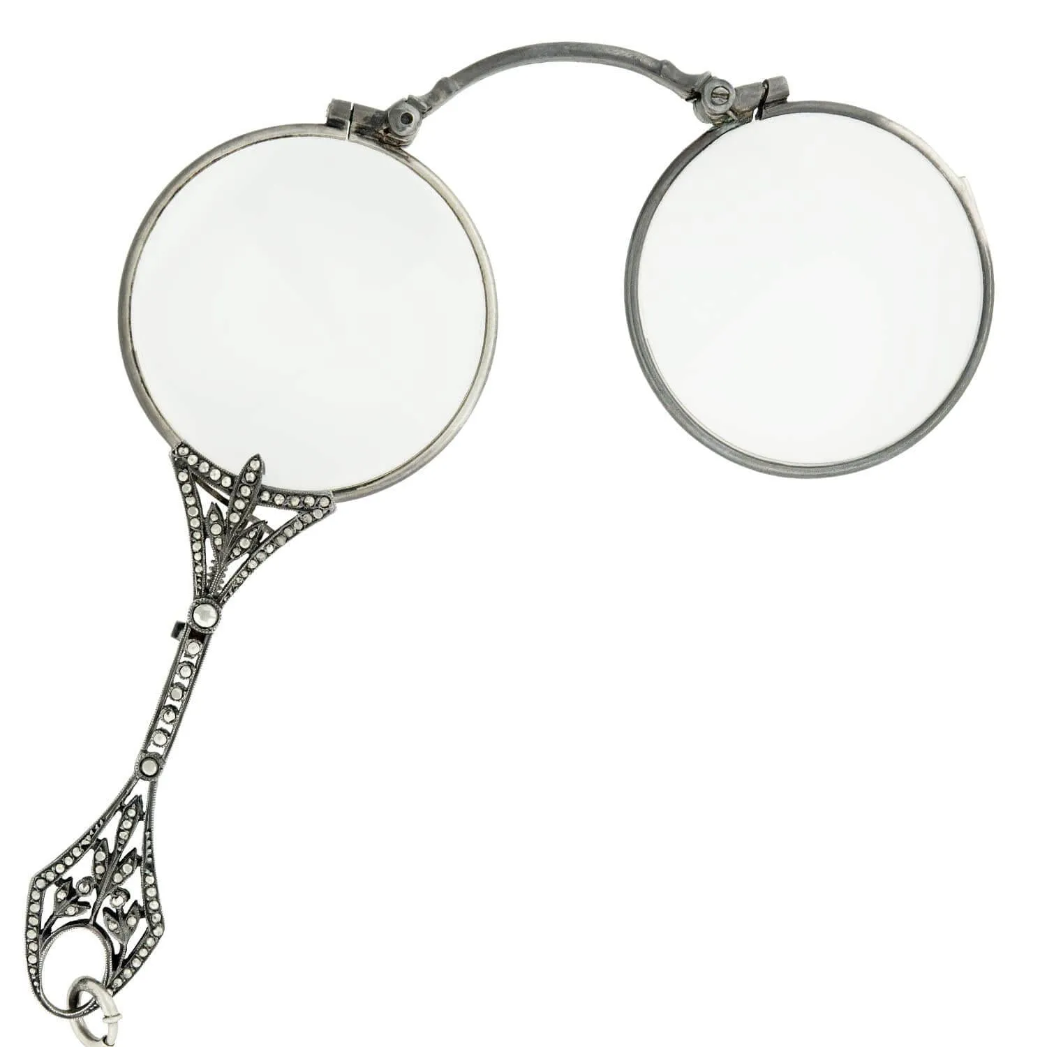 Art Deco Sterling Silver and Marcasite Lorgnette Folding Glasses