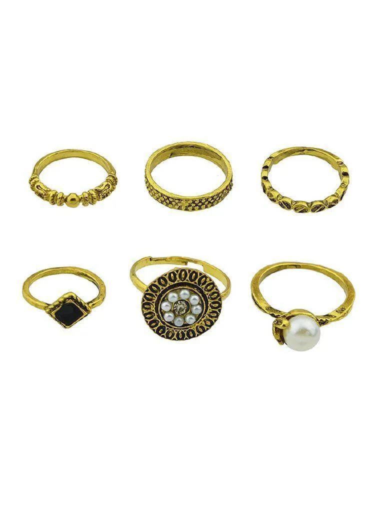 At-Gold Simple Pearl Ring  6-Pieces Set