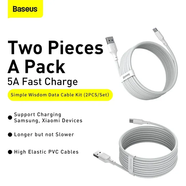 Baseus Simple Wisdom Type-C 5A Cable Kit 02 Pcs