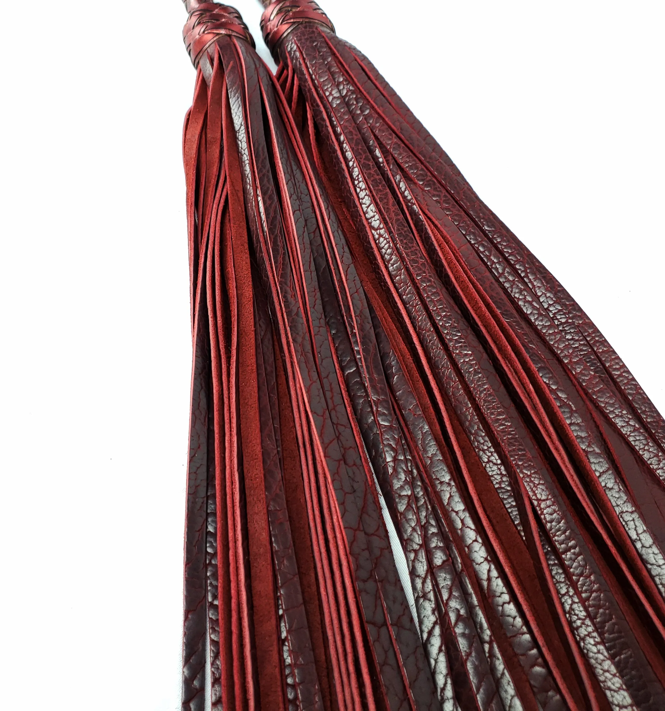 Black Cherry Bison Leather Floggers XL- In Stock