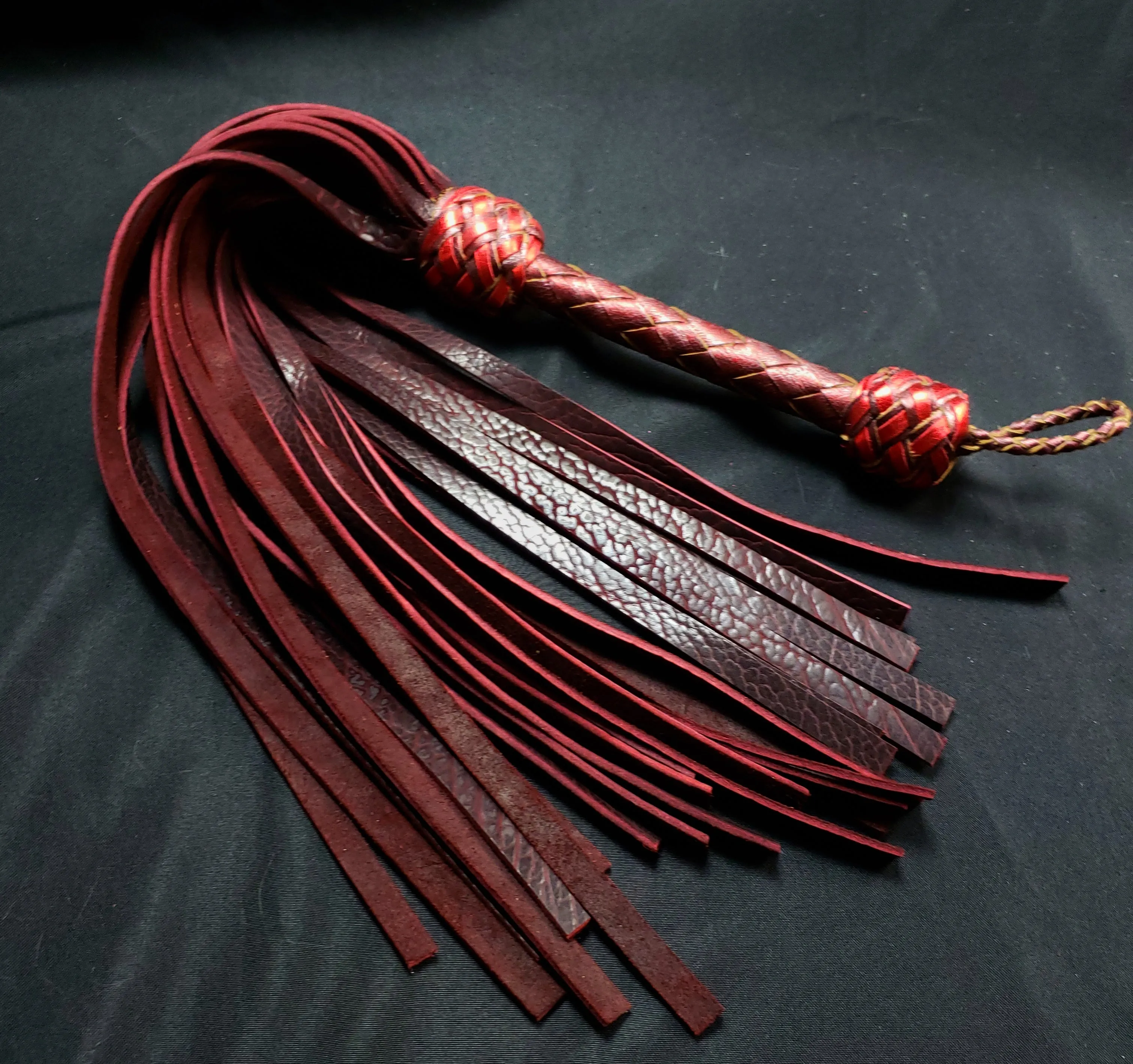 Black Cherry Bison Leather Floggers XL- In Stock