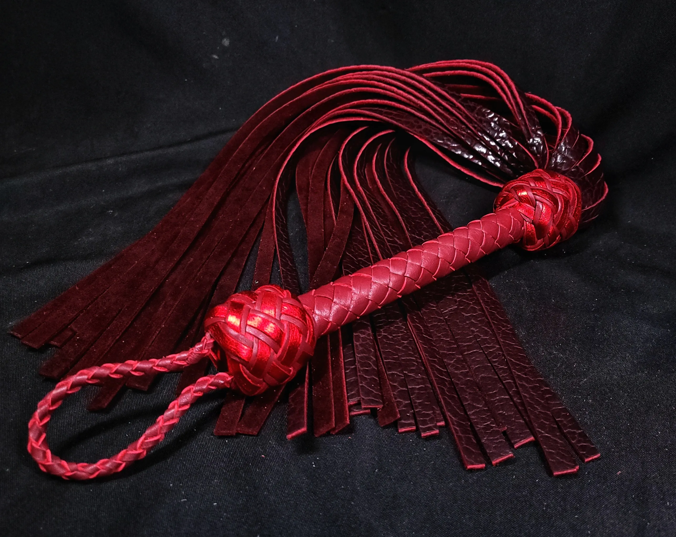 Black Cherry Bison Leather Floggers XL- In Stock