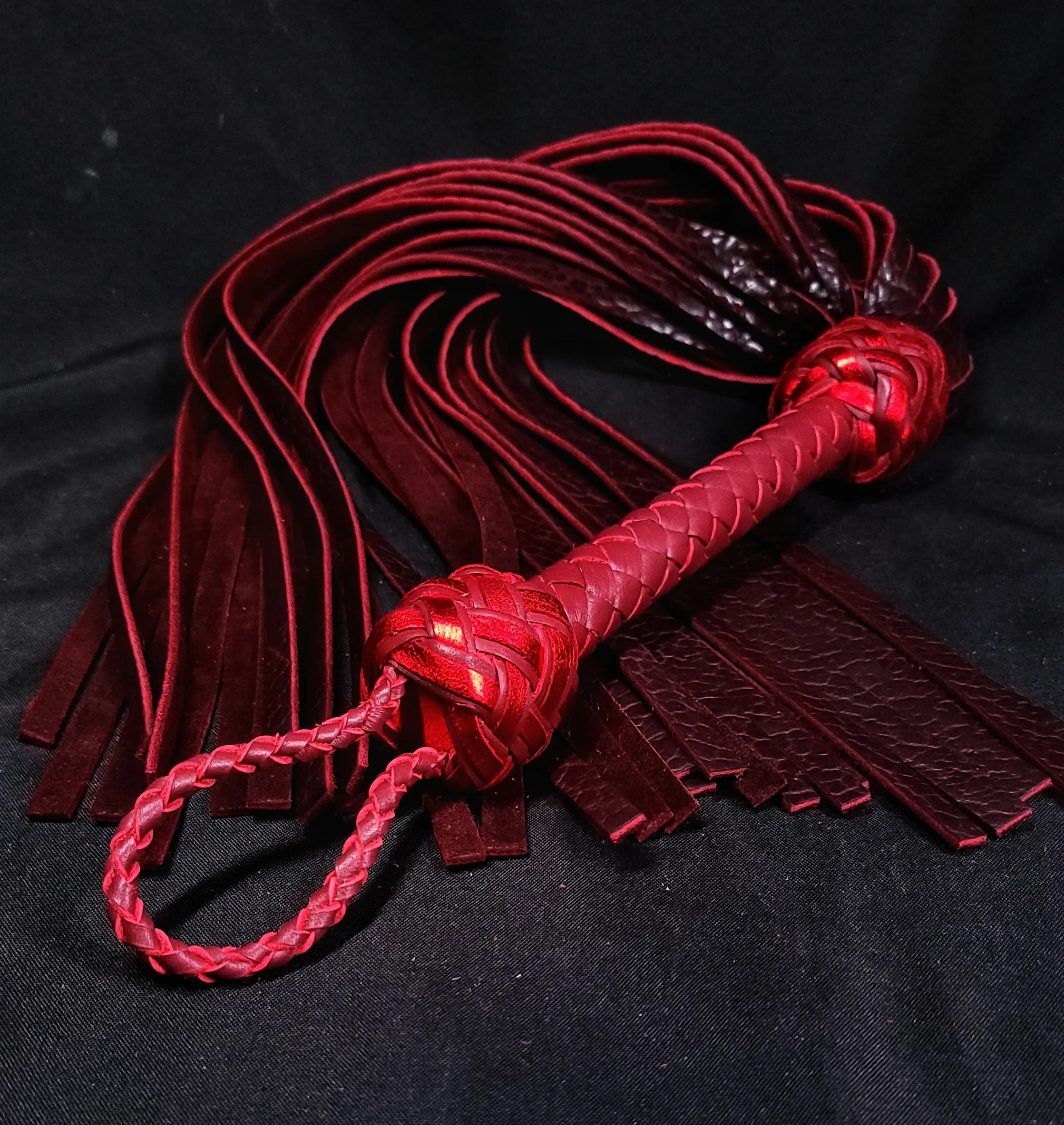 Black Cherry Bison Leather Floggers XL- In Stock