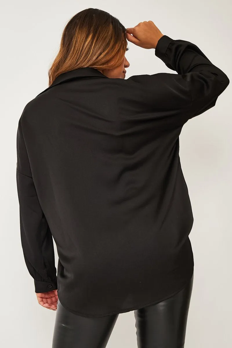 Black Oversized Satin Shirt - Carine