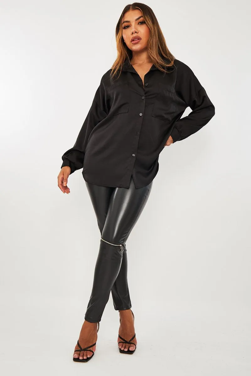 Black Oversized Satin Shirt - Carine