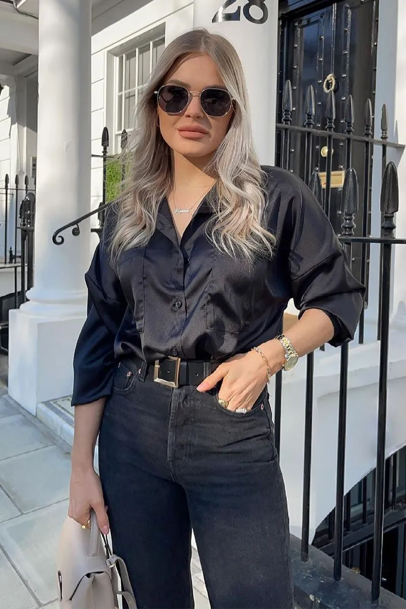 Black Oversized Satin Shirt - Carine