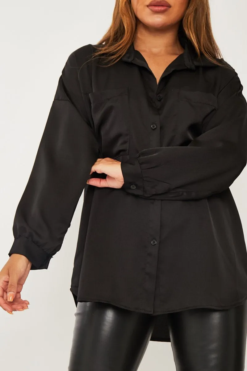 Black Oversized Satin Shirt - Carine