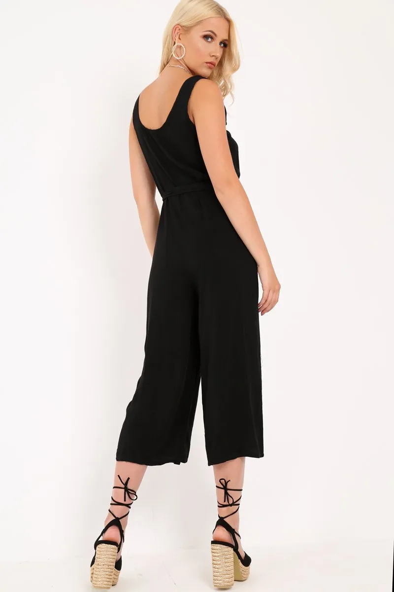 Black Sleeveless Button Down Culotte Jumpsuit - Kalanni