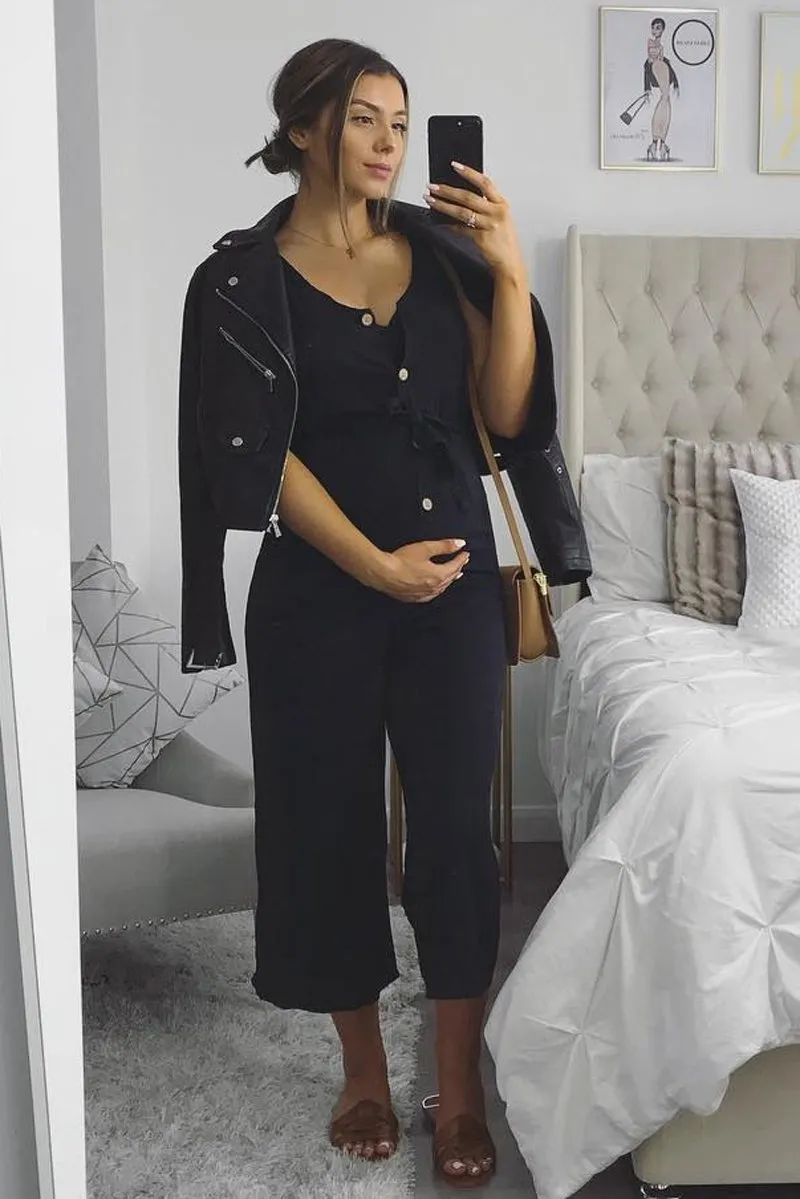 Black Sleeveless Button Down Culotte Jumpsuit - Kalanni