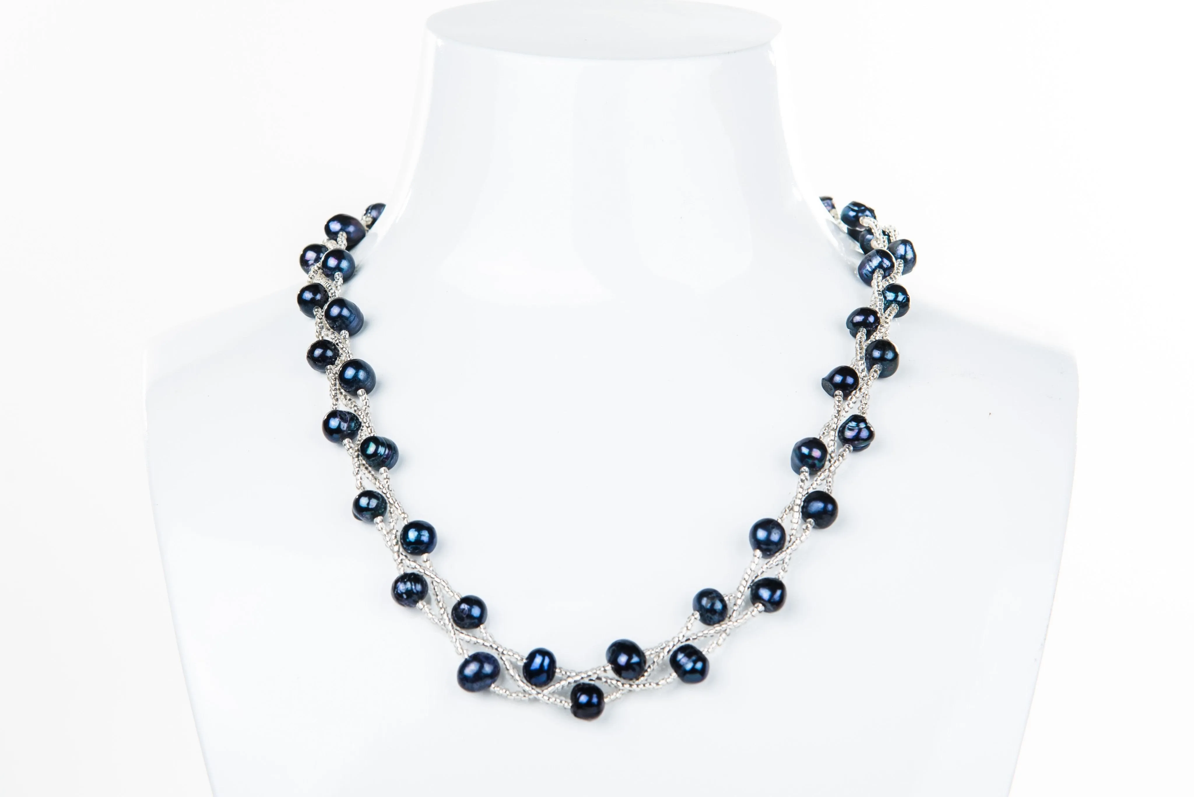 Braided Blue Freshwater Pearl Necklace 7mm