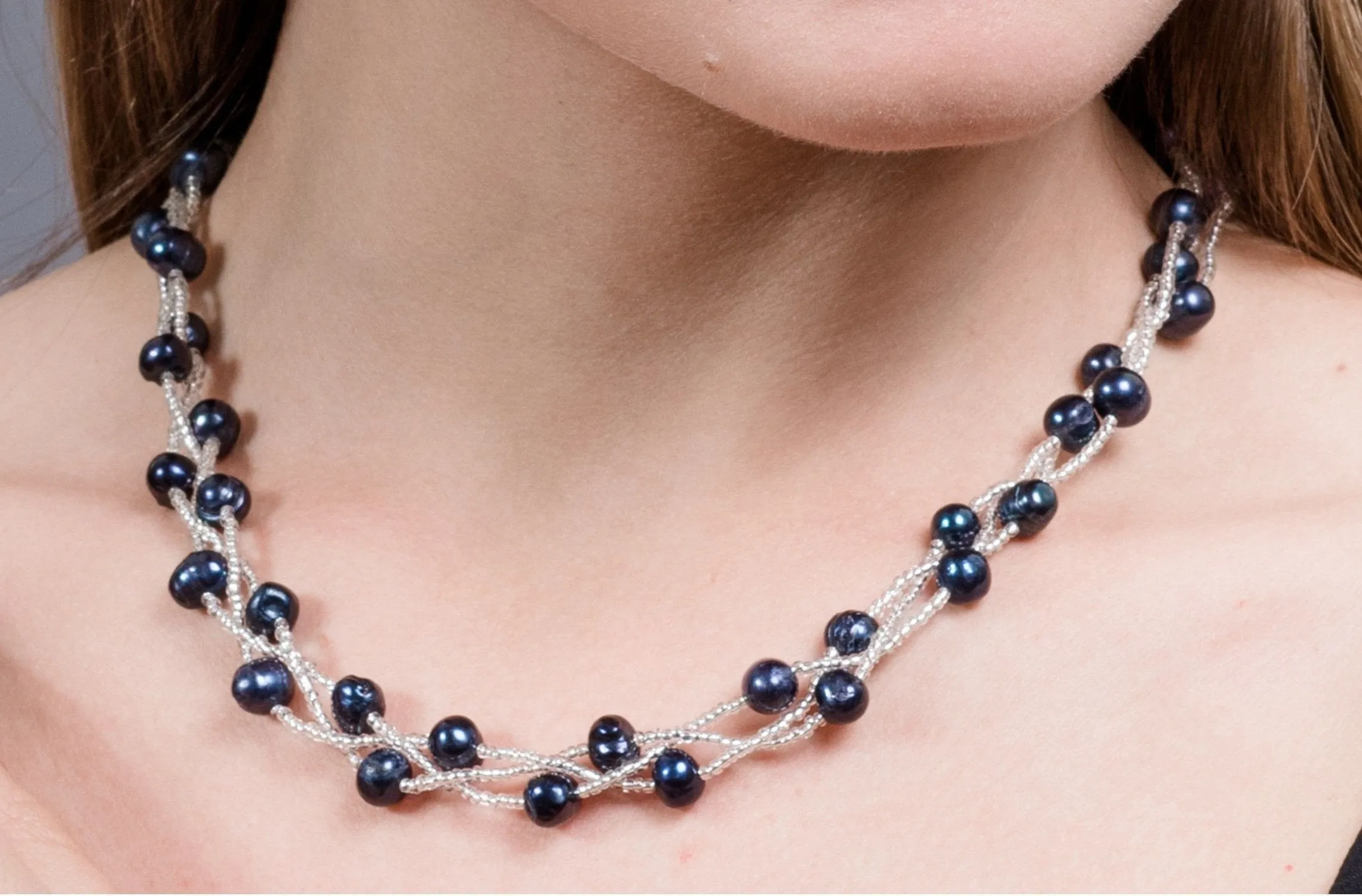 Braided Blue Freshwater Pearl Necklace 7mm