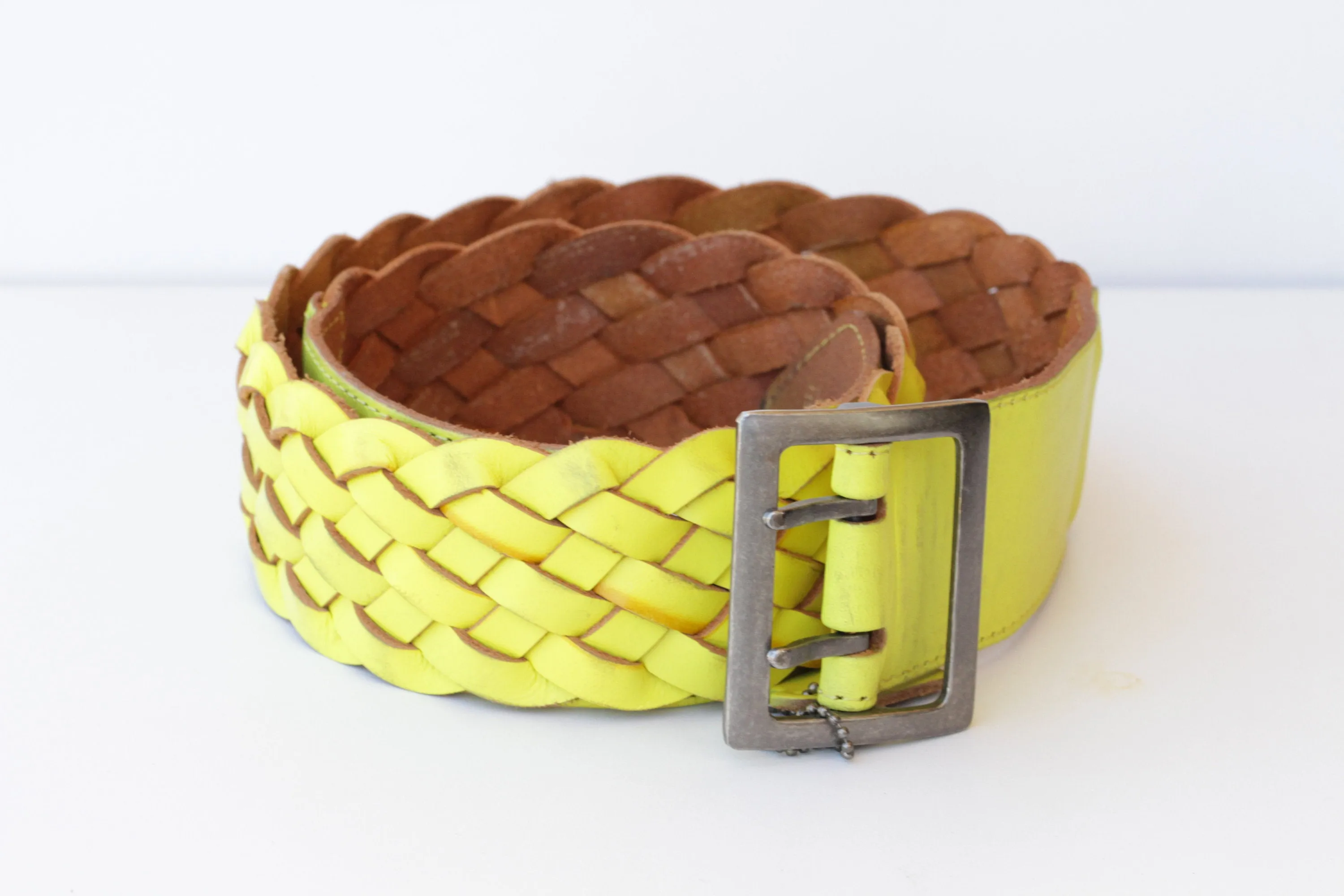 BRAIDED YELLOW Leather Belt