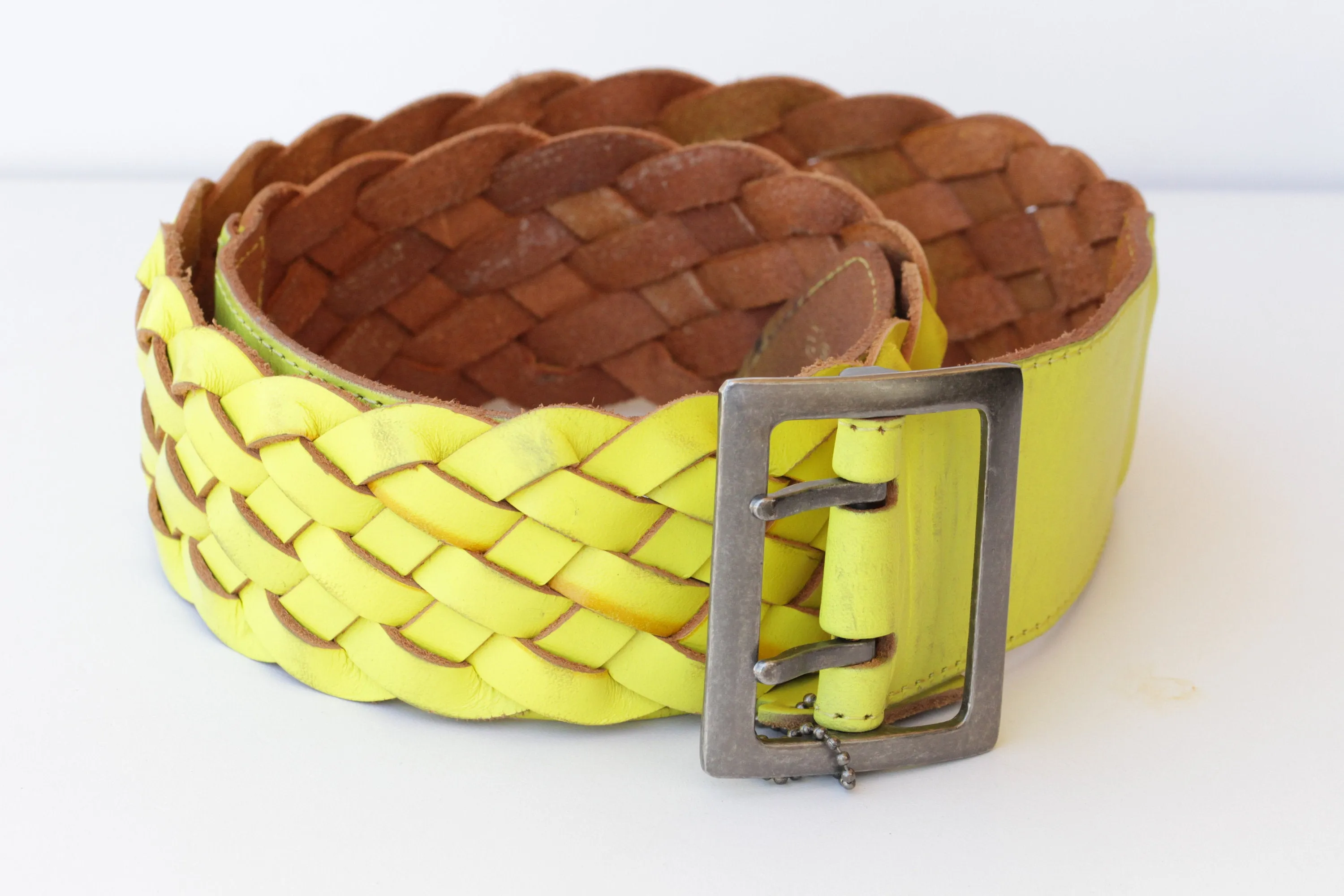 BRAIDED YELLOW Leather Belt