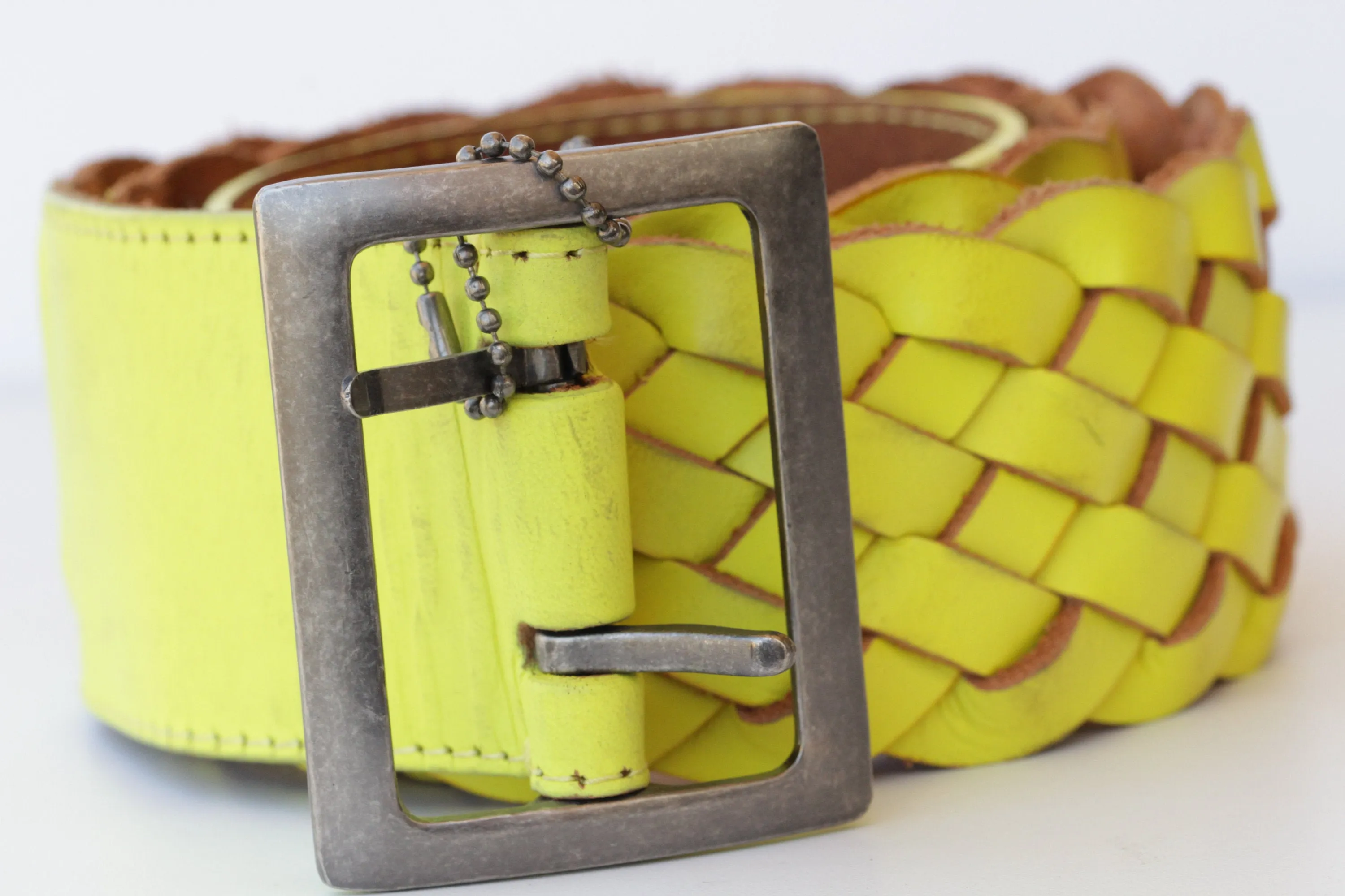 BRAIDED YELLOW Leather Belt