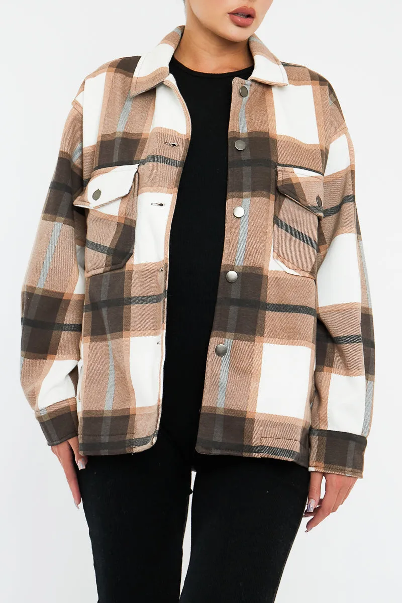 Brown Check Pocket Front Shacket - Misa