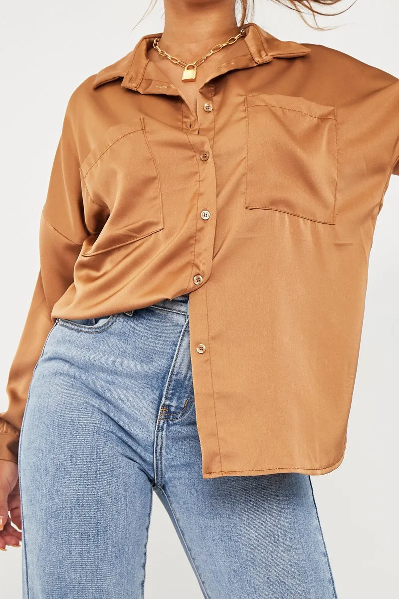 Camel Oversized Satin Shirt - Carine