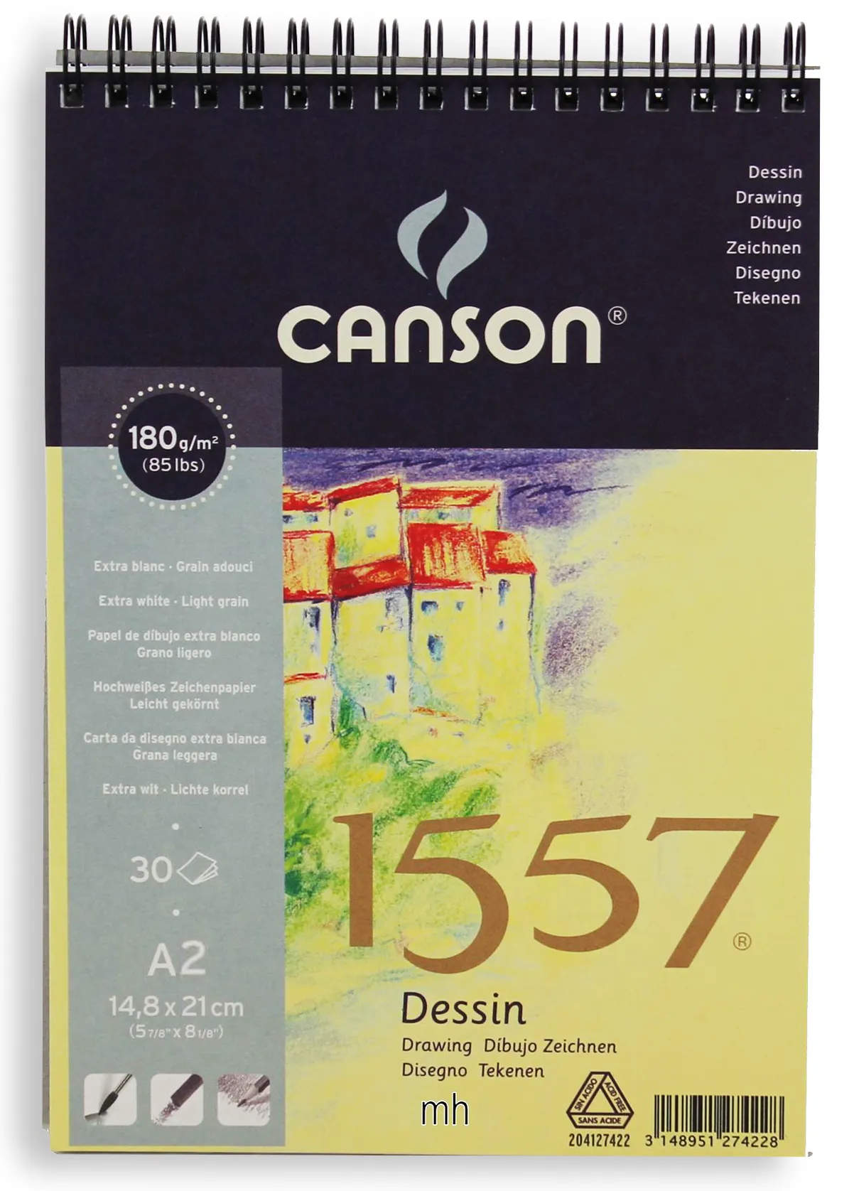 CANSON 1557 SPIRAL DRAWING PAD A2 180 GSM 30 SHEETS