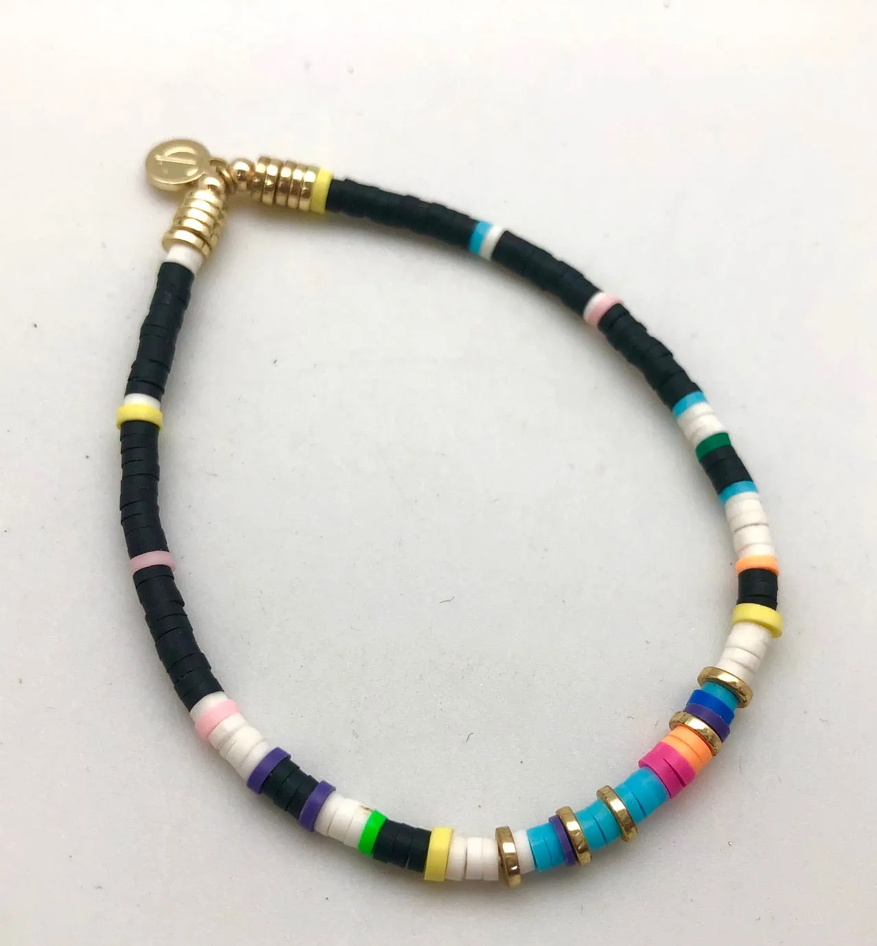 Caryn Lawn Black Rainbow Skinny Disc Bracelet