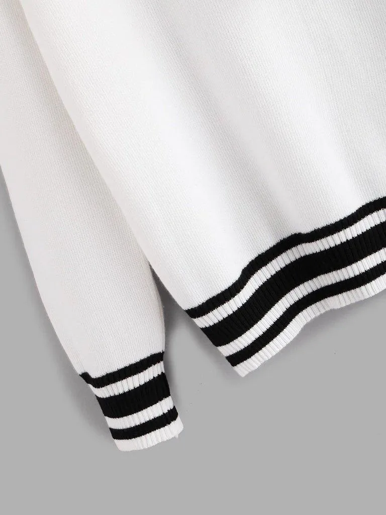 Contrast Stripe Trim Bow Tie Neck Jumper