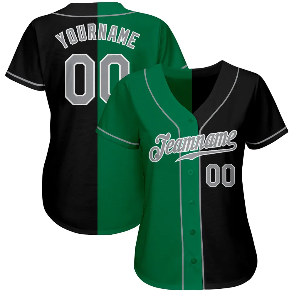 Custom Black Gray-Kelly Green Authentic Split Fashion Baseball Jersey