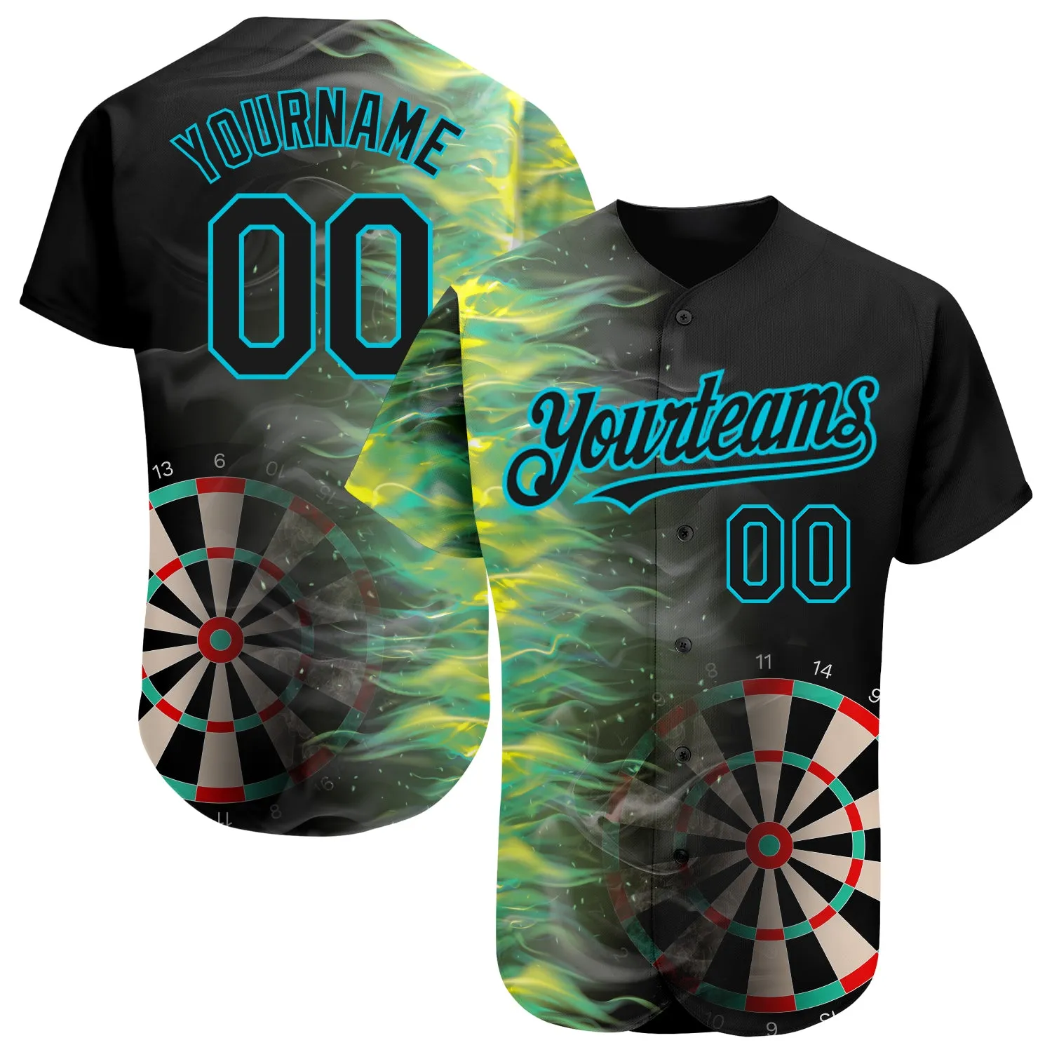 Custom Black Lakes Blue 3D Pattern Design Fiery Dart Board Authentic Baseball Jersey