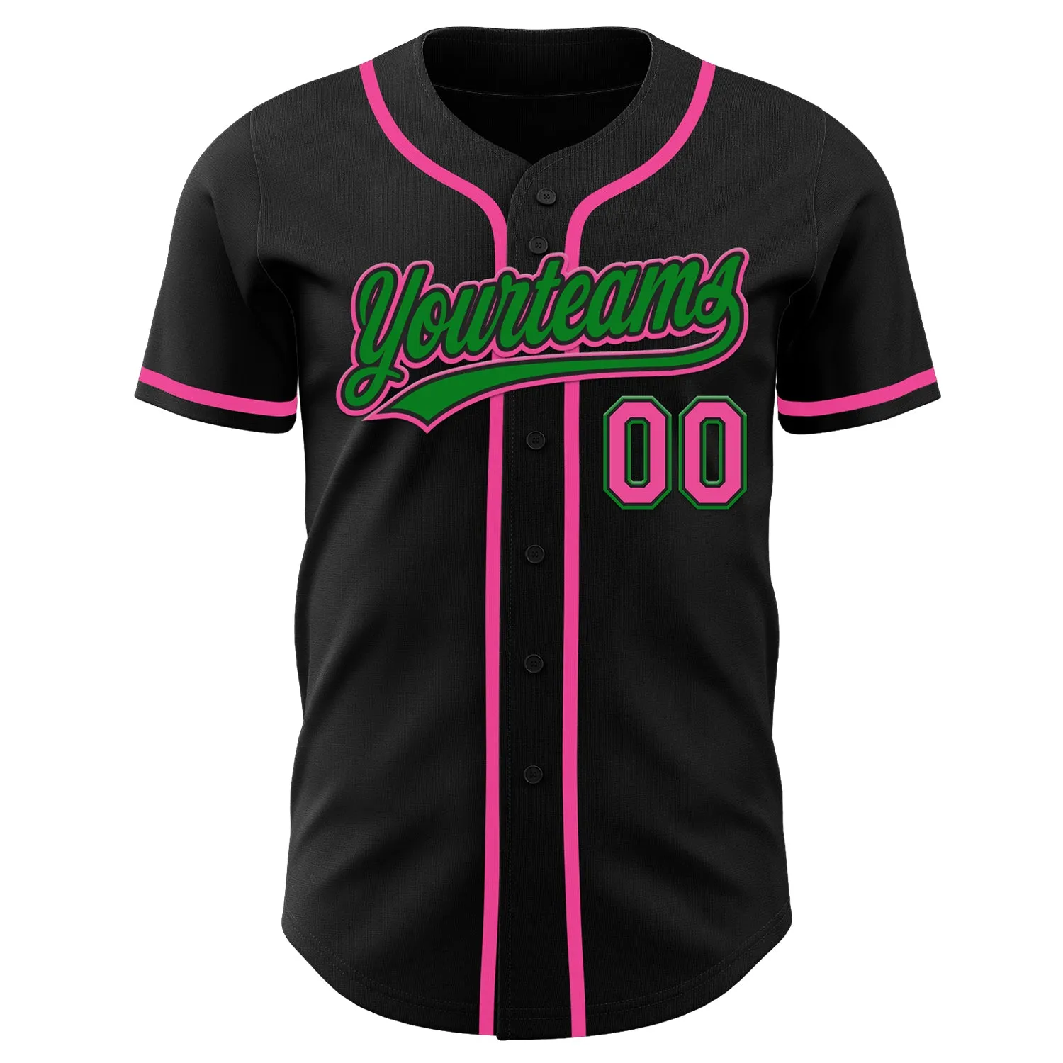 Custom Black Pink-Grass Green Authentic Baseball Jersey