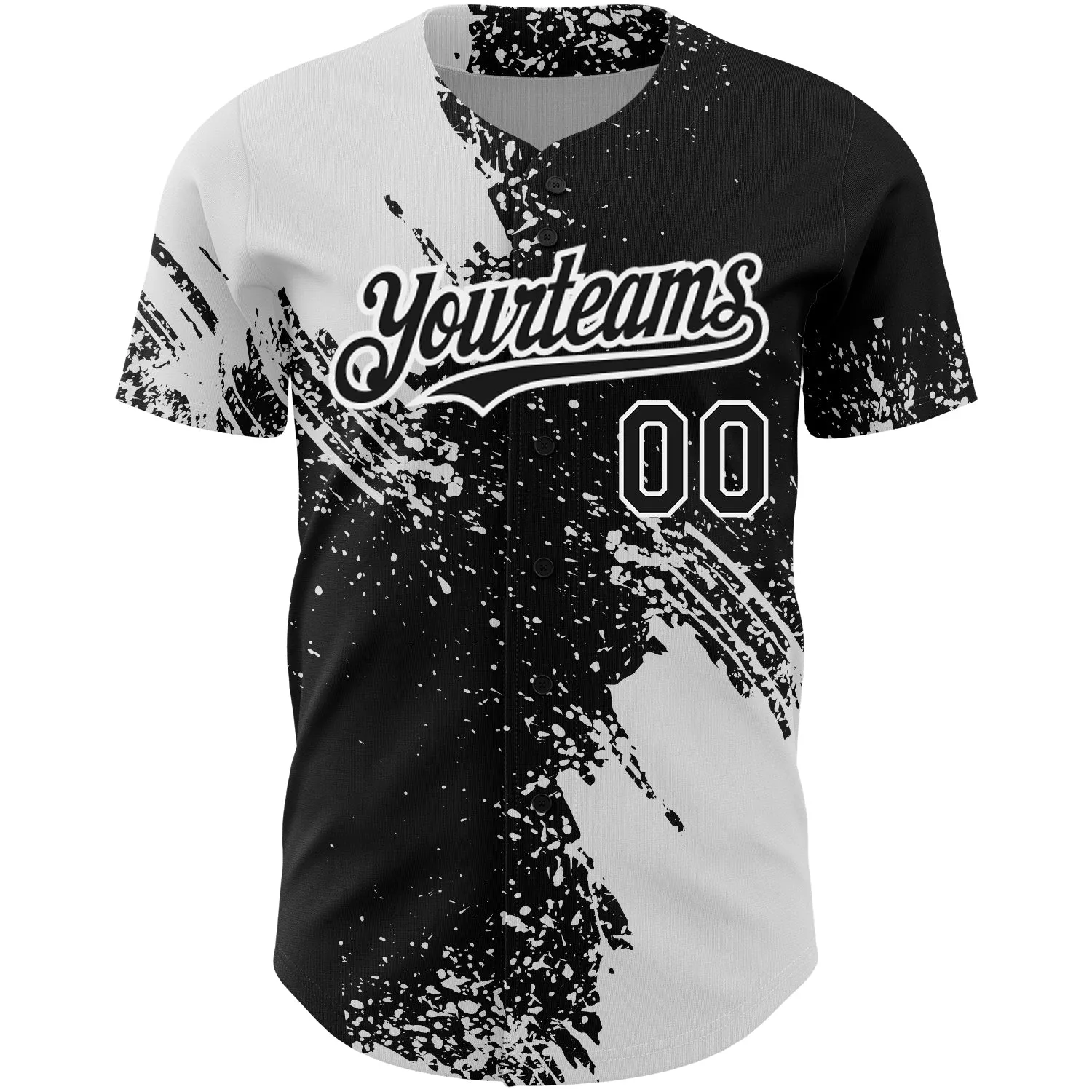 Custom Black White 3D Pattern Design Abstract Brush Stroke Authentic Baseball Jersey