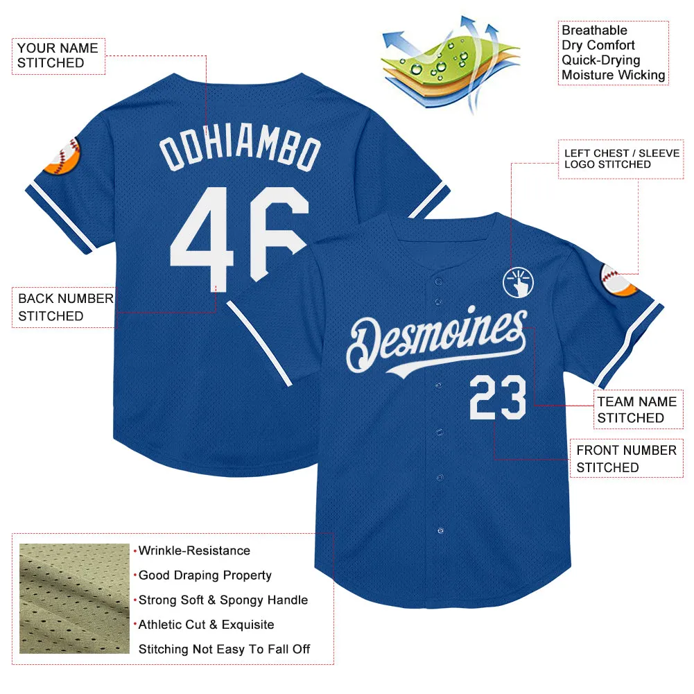 Custom Blue White Mesh Authentic Throwback Baseball Jersey