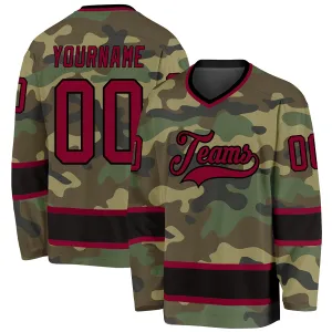 Custom Camo Maroon-Black Salute To Service Hockey Jersey